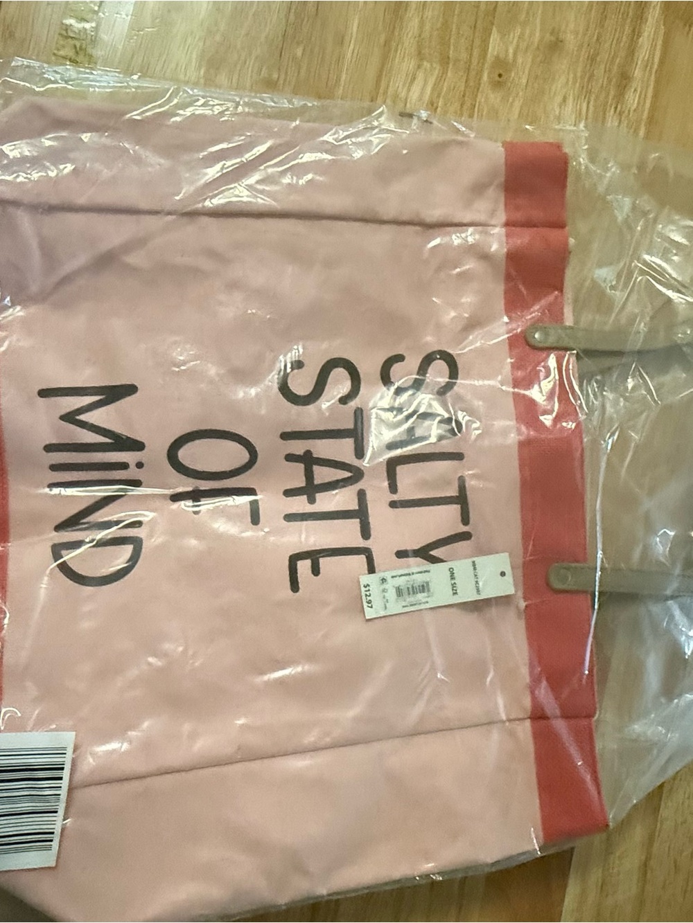 Pink Tote Bag with 'Salty State of Mind' Text